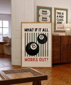 What If It All Works Out Print, Retro Game Room Decor, Billiards Print, Trendy Typography Quote, Home Bar Decor, Man Cave Wall Art DIGITAL