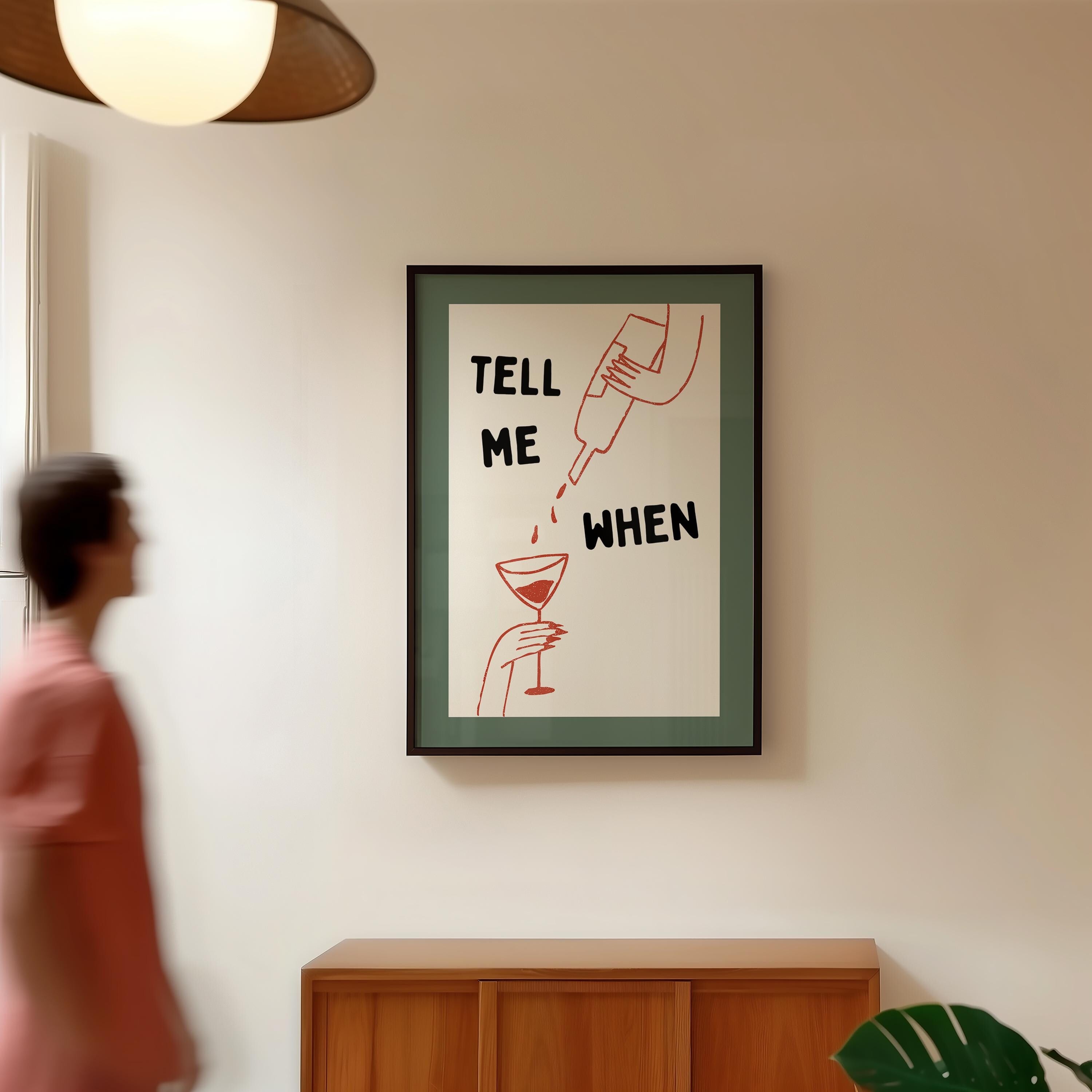 Tell Me When Print, Funny Cocktail Poster, Minimal Line Art Wall Art, Trendy Bar Cart Decor, Modern Typography Art, DIGITAL