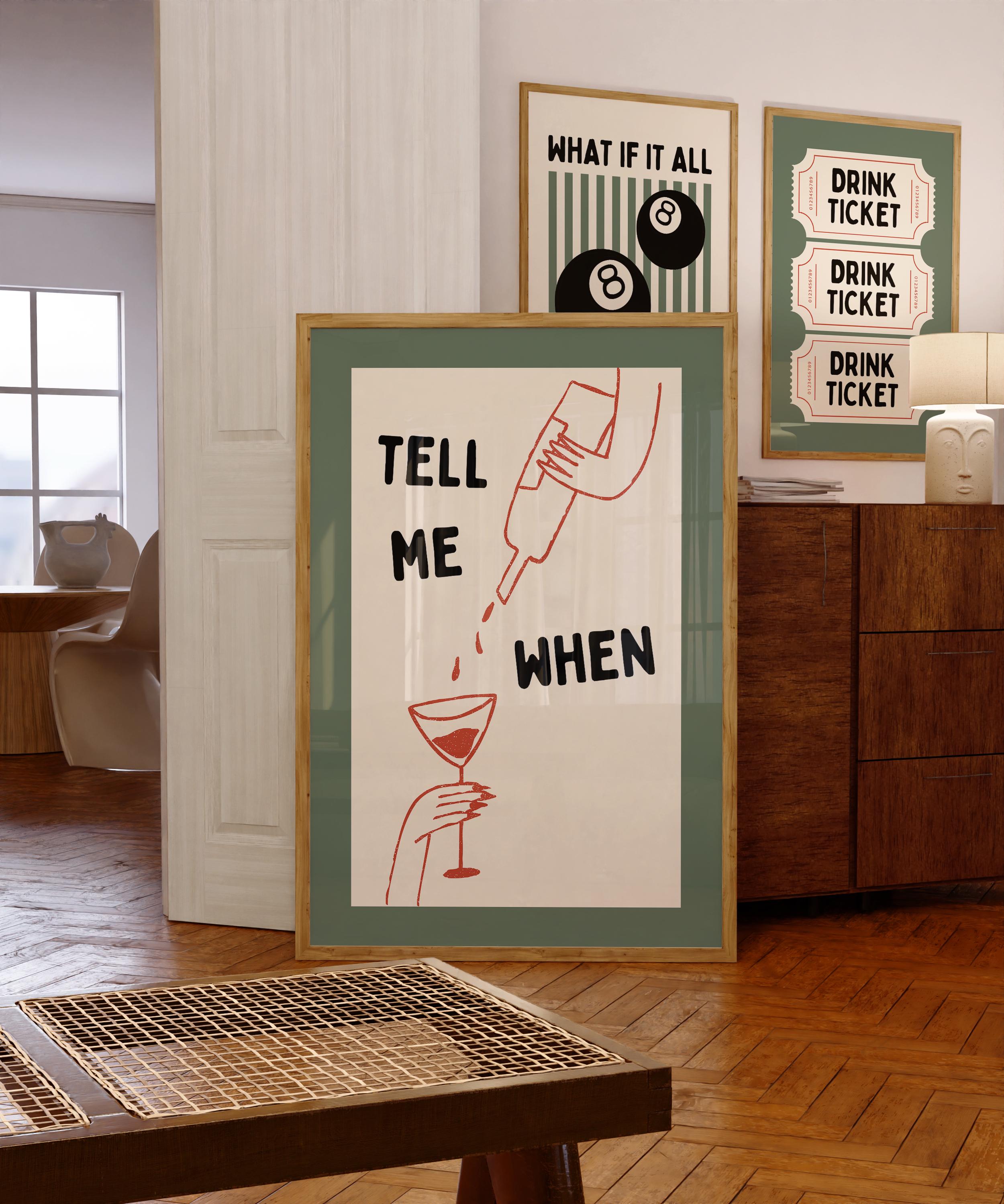 Tell Me When Print, Funny Cocktail Poster, Minimal Line Art Wall Art, Trendy Bar Cart Decor, Modern Typography Art, DIGITAL