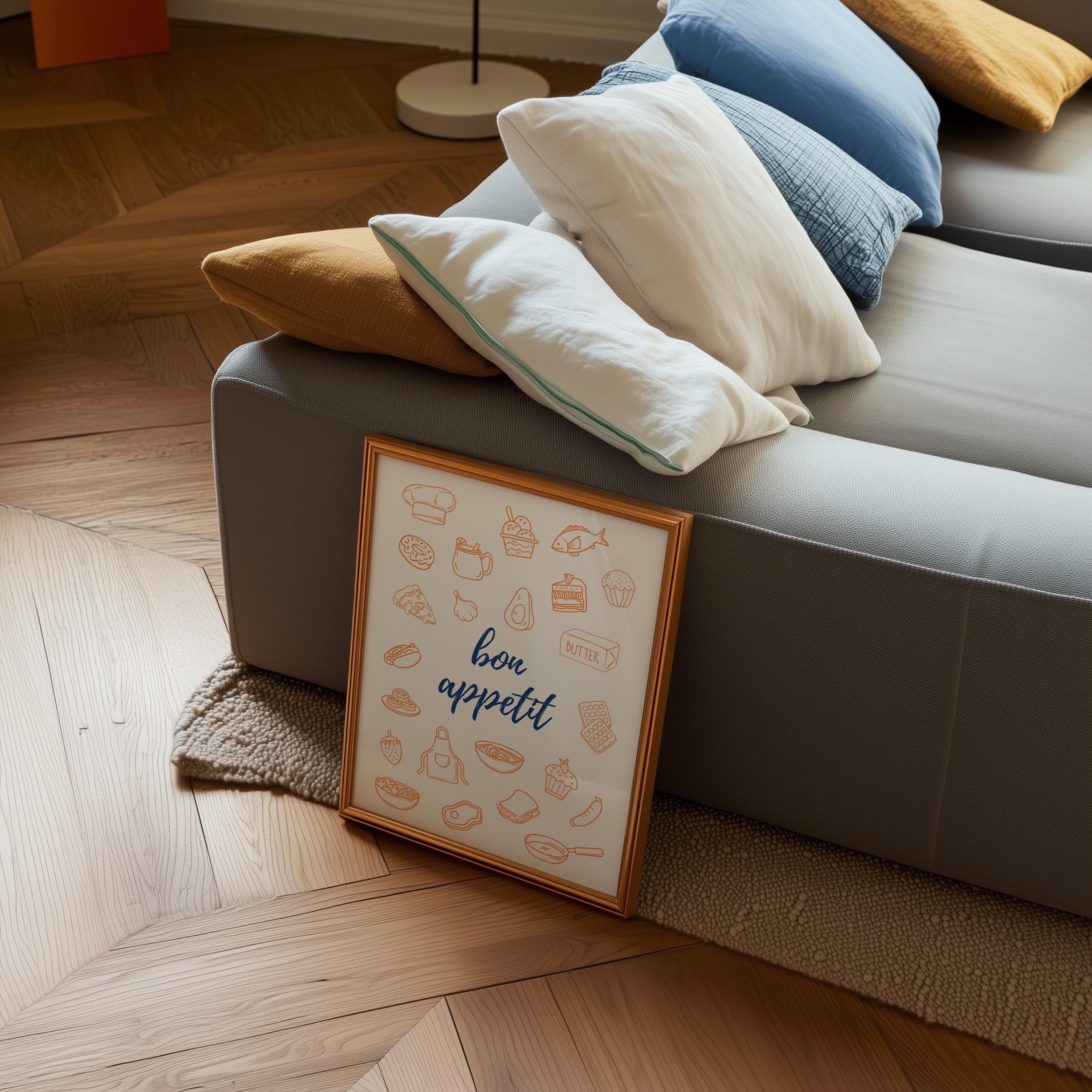 Italian Kitchen Wall Art Set of 6, Wine and Pasta Printable Bundle, Happy Hour Bar Cart Prints, Navy Orange Kitchen Decor, Wine Lover Gift