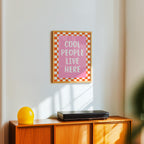 Dopamine Wall Art Printable, Cool People Live Here Poster, Retro Pink Checkered Decor, Funky Apartment Wall Art, Trendy Maximalist Print