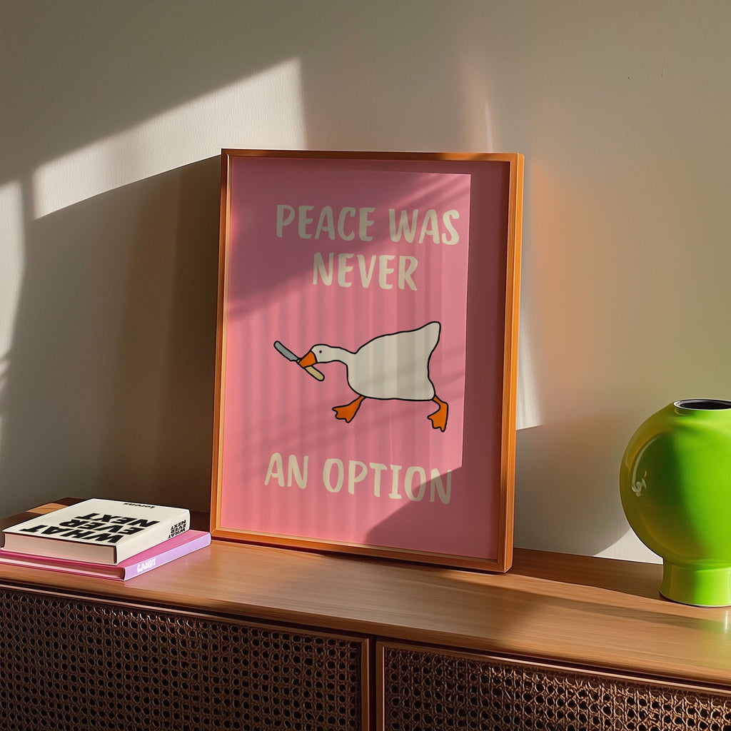 Peace Was Never An Option Print, Funny Goose Wall Art, Dopamine Pink Poster, Quirky Maximalist Decor, Trendy Apartment Printable