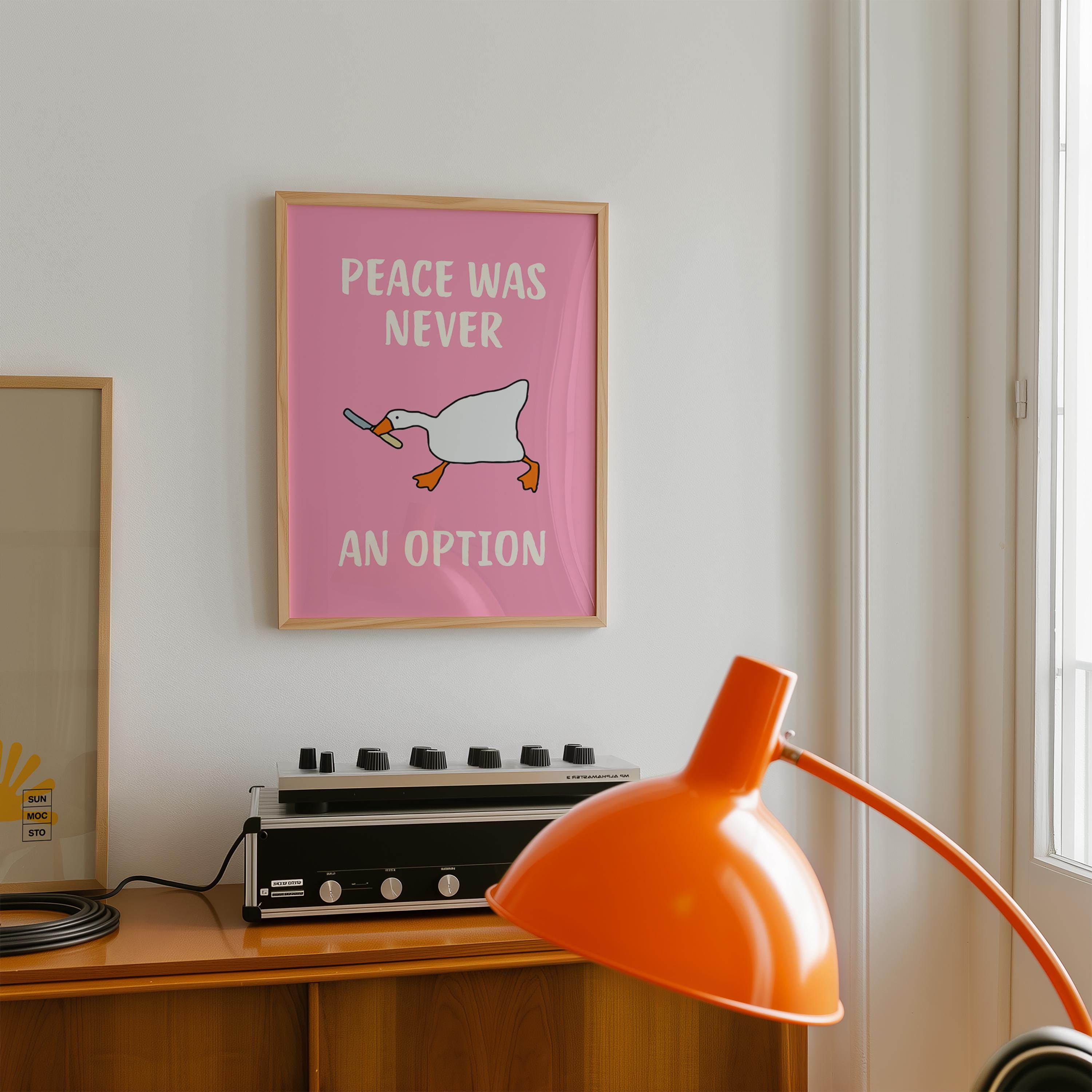 Peace Was Never An Option Print, Funny Goose Wall Art, Dopamine Pink Poster, Quirky Maximalist Decor, Trendy Apartment Printable