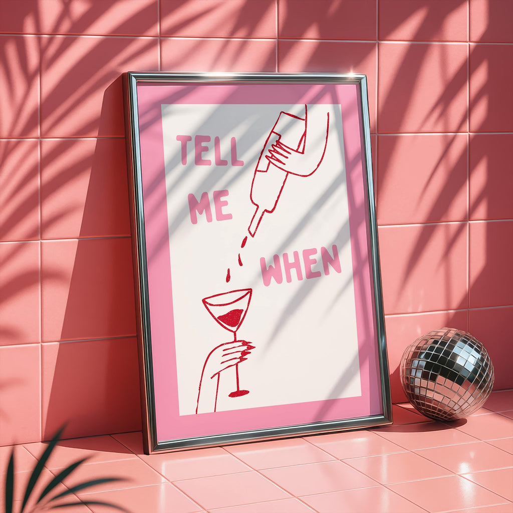 Tell Me When Printable Wall Art, Pink Bar Cart Decor, Funny Cocktail Poster, Girls Night Print, Trendy Minimal Line Art, DIGITAL DOWNLOAD