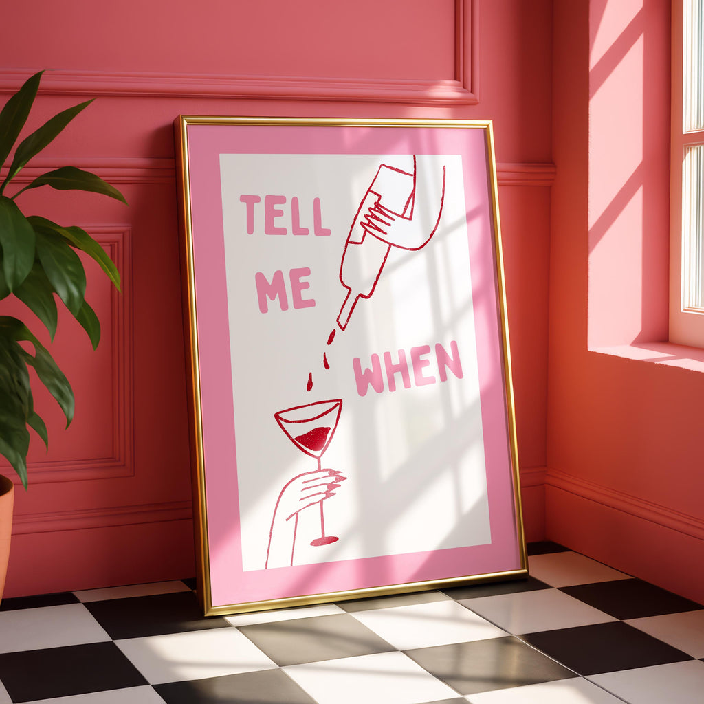 Tell Me When Printable Wall Art, Pink Bar Cart Decor, Funny Cocktail Poster, Girls Night Print, Trendy Minimal Line Art, DIGITAL DOWNLOAD