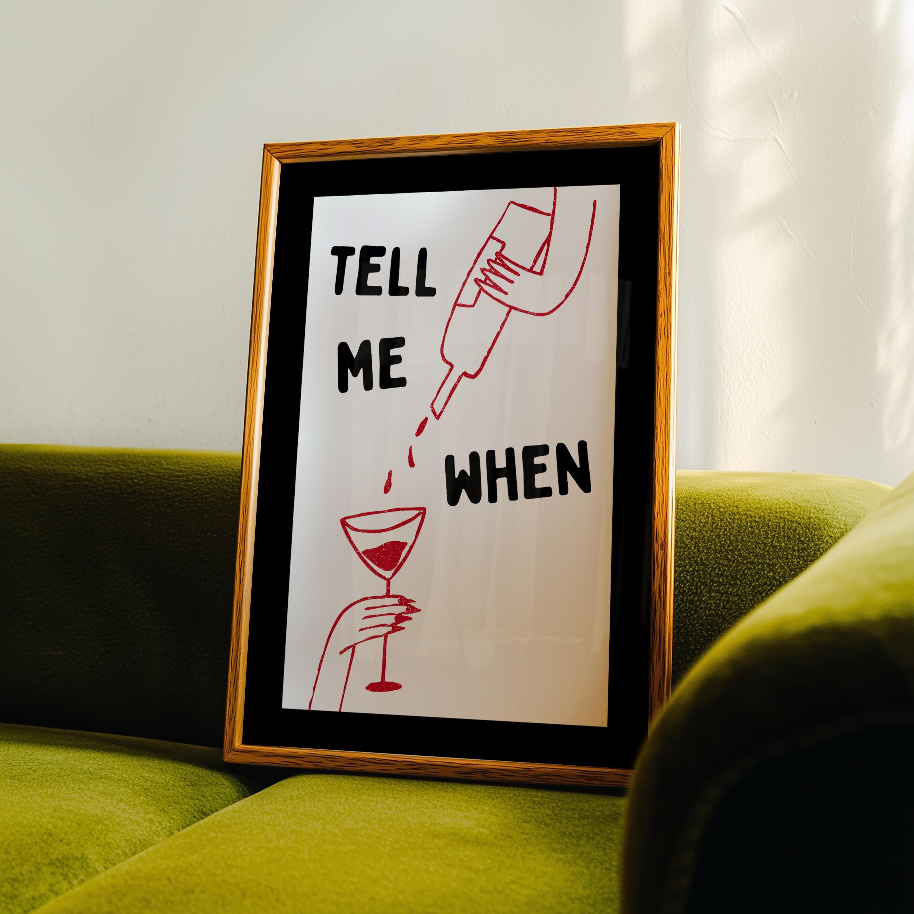 Tell Me When Printable Wall Art, Funny Cocktail Poster, Black Bar Cart Decor, Minimal Red Line Art Print, Trendy Home Bar Digital Download