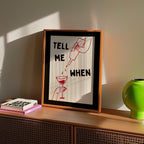 Tell Me When Printable Wall Art, Funny Cocktail Poster, Black Bar Cart Decor, Minimal Red Line Art Print, Trendy Home Bar Digital Download