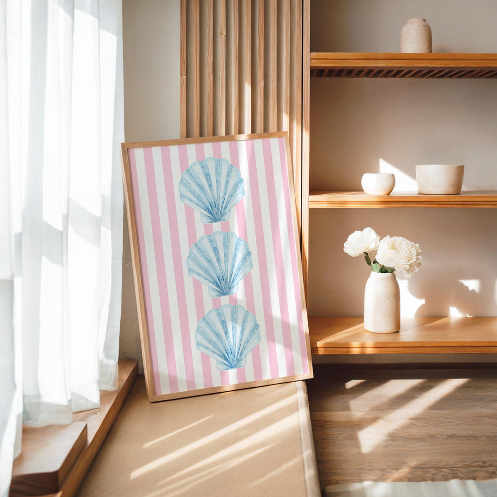Coastal Beach Gallery Wall Set, Pink Blue Coastal Prints, Beach House Wall Art, Summer Beach Decor, Preppy Coastal Poster Set, Printable Art