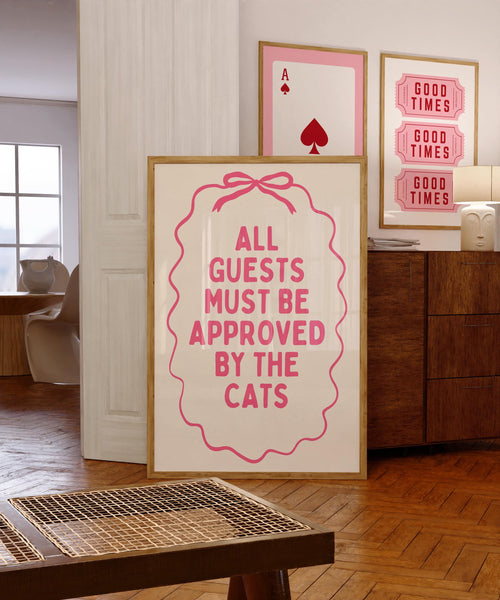 All Guests Must Be Approved By The Cats Printable Wall Art, Pink Cat Quote Poster, Girly Apartment Decor, Funny Cat Mom Print, Digital