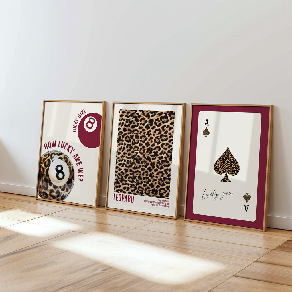 Leopard Print Wall Art Set, Coquette Leopard Gallery Wall, Cherry Lips Poster Set, Red Aesthetic Wall Decor, Trendy Fashion Wall Art Prints