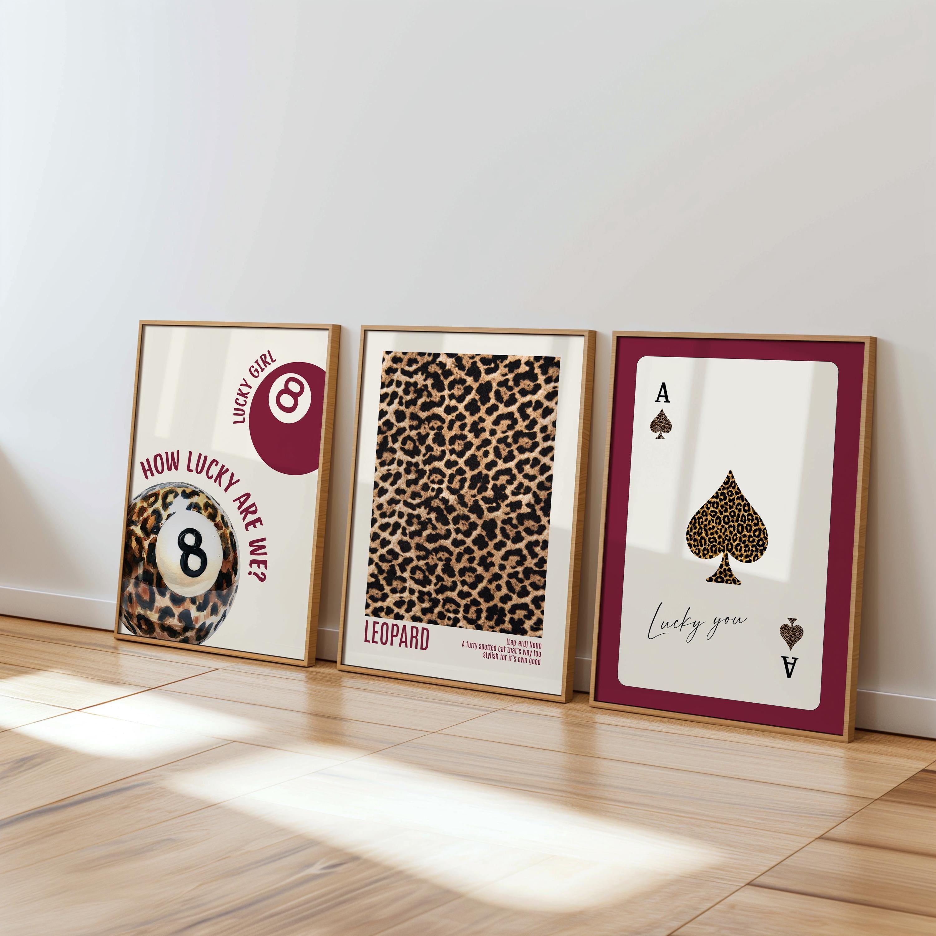 Leopard Print Wall Art Set, Coquette Leopard Gallery Wall, Cherry Lips Poster Set, Red Aesthetic Wall Decor, Trendy Fashion Wall Art Prints