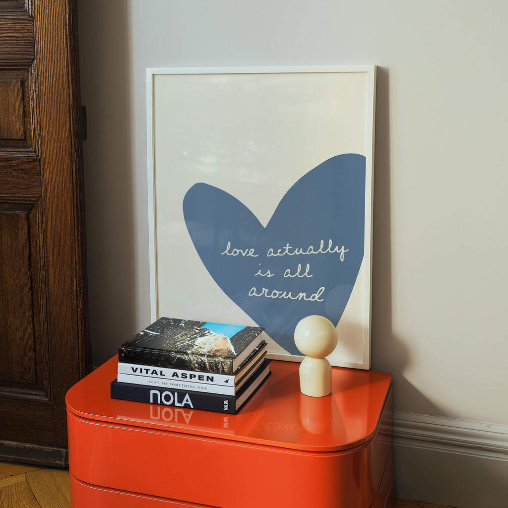 Love Actually Is All Around Print, Minimal Heart Wall Art, Romantic Quote Poster, Scandinavian Living Room Decor, Neutral Aesthetic Print