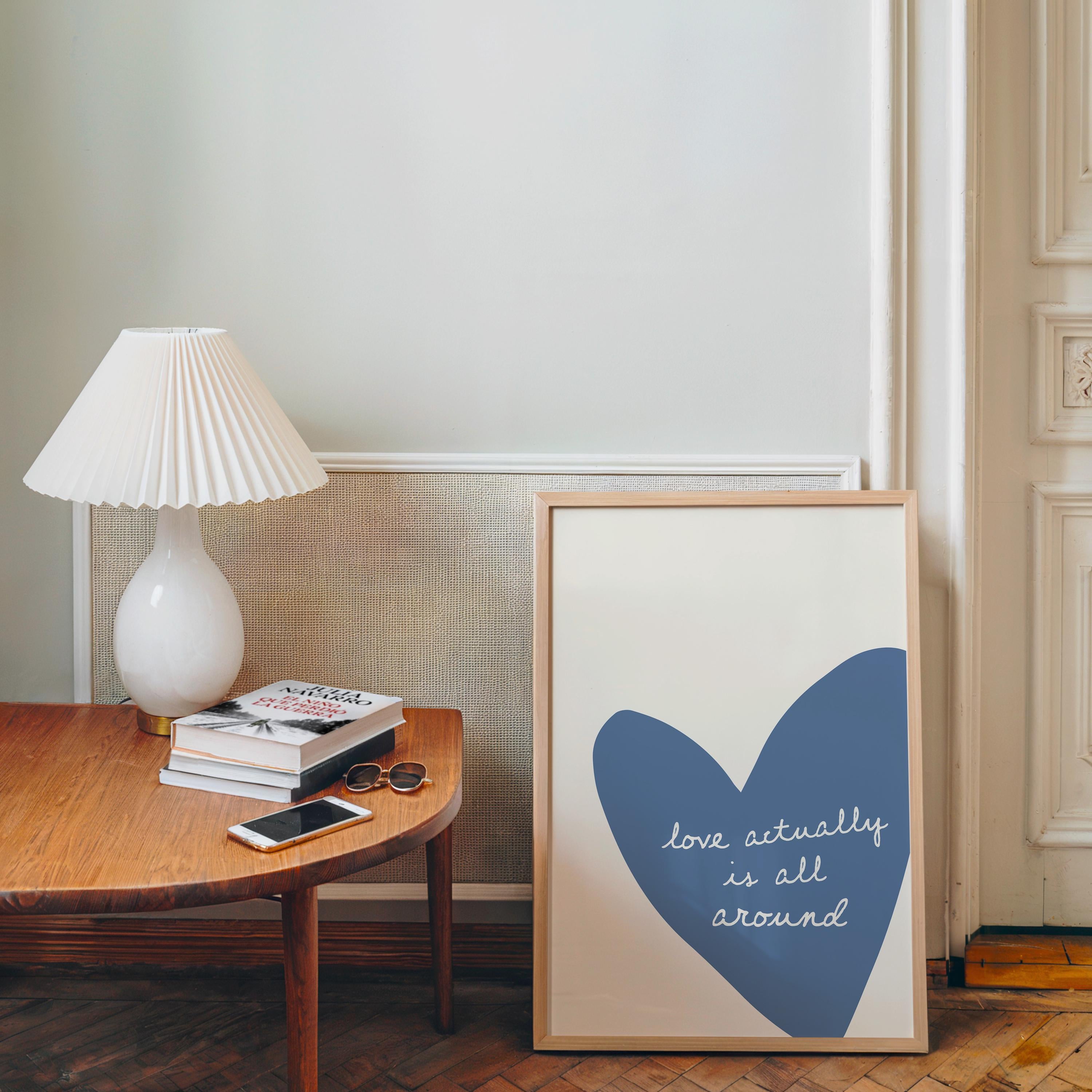 Love Actually Is All Around Print, Minimal Heart Wall Art, Romantic Quote Poster, Scandinavian Living Room Decor, Neutral Aesthetic Print