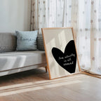 Love Actually Is All Around Print, Black Heart Wall Art, Minimal Romantic Quote Poster, Modern Neutral Living Room Decor, Trendy Print