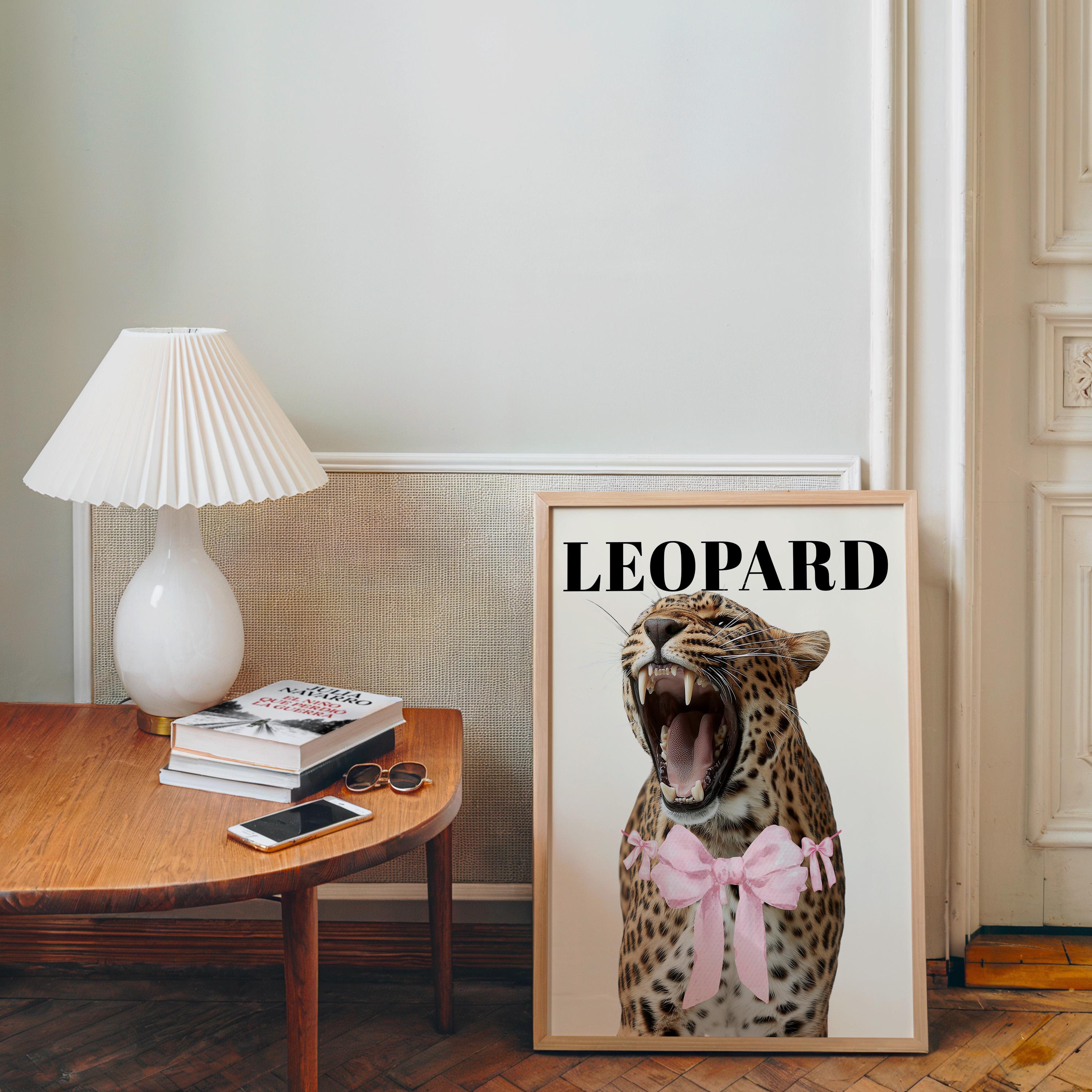 Pink Leopard Wall Art Set of 3, Coquette Fashion Poster Set, Leopard Print Bow Art, Girly Fashion Wall Decor, Pink Lips Chic Shoe Print