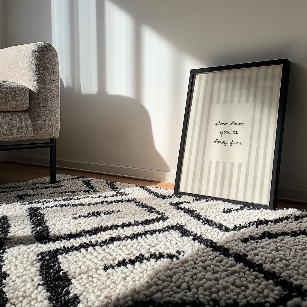 Slow Down You're Doing Fine Print, Neutral Striped Wall Art, Minimal Motivational Quote Poster, Calm Aesthetic Home Decor, Trendy Print