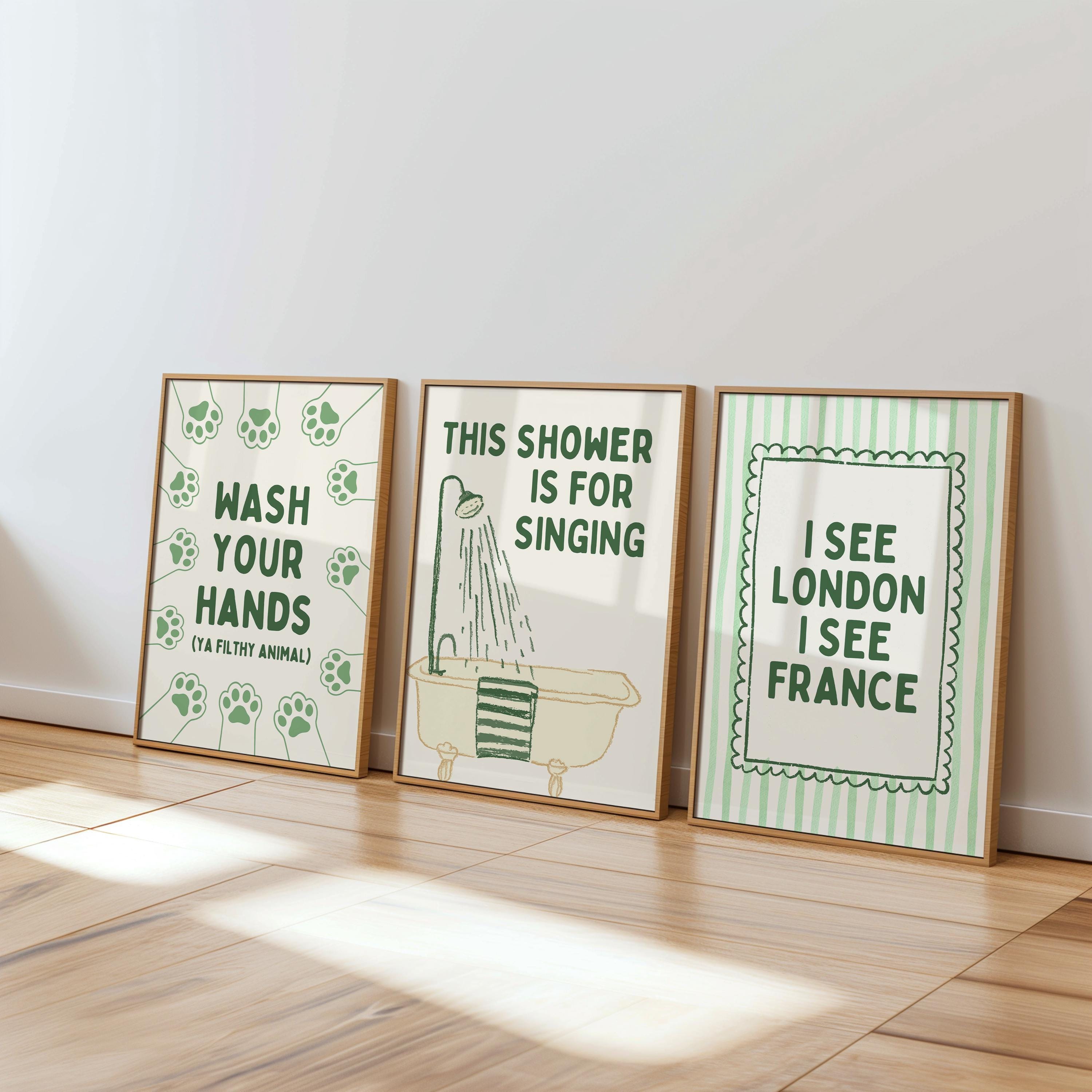 Funny Bathroom Wall Art Set, Goose Bathroom Decor, Green Bathroom Prints, Farmhouse Bathroom Wall Decor, Humorous Toilet Wall Art Set