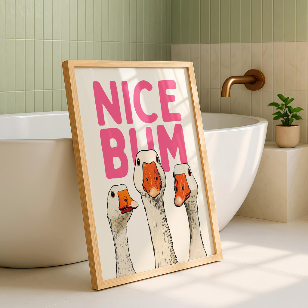 Funny Bathroom Wall Art Set, Pink Bathroom Decor Prints, Cute Goose Bathroom Poster, Funny Toilet Sign, Retro Bathroom Gallery Wall Bundle