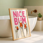 Funny Bathroom Wall Art Set, Pink Bathroom Decor Prints, Cute Goose Bathroom Poster, Funny Toilet Sign, Retro Bathroom Gallery Wall Bundle