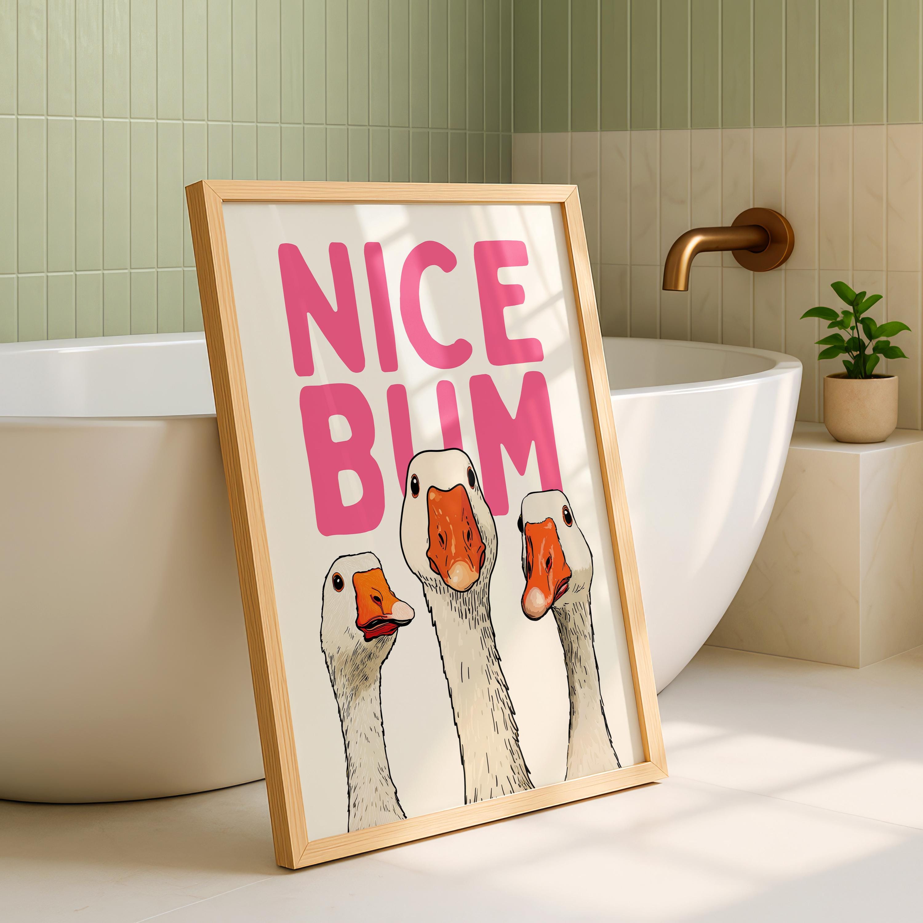 Funny Bathroom Wall Art Set, Pink Bathroom Decor Prints, Cute Goose Bathroom Poster, Funny Toilet Sign, Retro Bathroom Gallery Wall Bundle