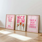 Funny Bathroom Wall Art Set, Pink Bathroom Decor Prints, Cute Goose Bathroom Poster, Funny Toilet Sign, Retro Bathroom Gallery Wall Bundle