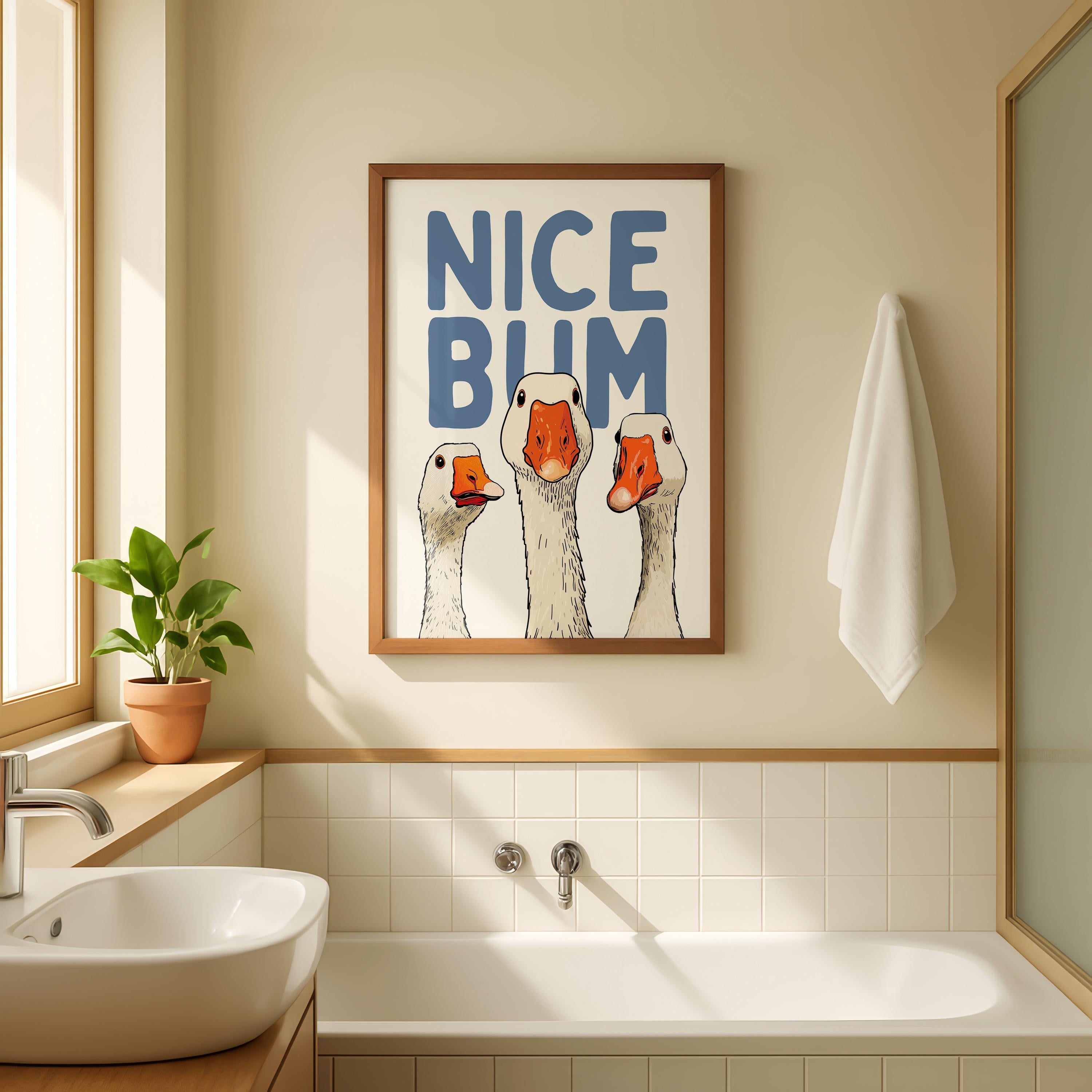 Funny Bathroom Wall Art Set, Blue Bathroom Decor Prints, Goose Bathroom Poster, Vintage Bathroom Gallery Wall, Funny Toilet Signs Bundle