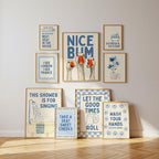 Funny Bathroom Wall Art Set, Blue Bathroom Decor Prints, Goose Bathroom Poster, Vintage Bathroom Gallery Wall, Funny Toilet Signs Bundle