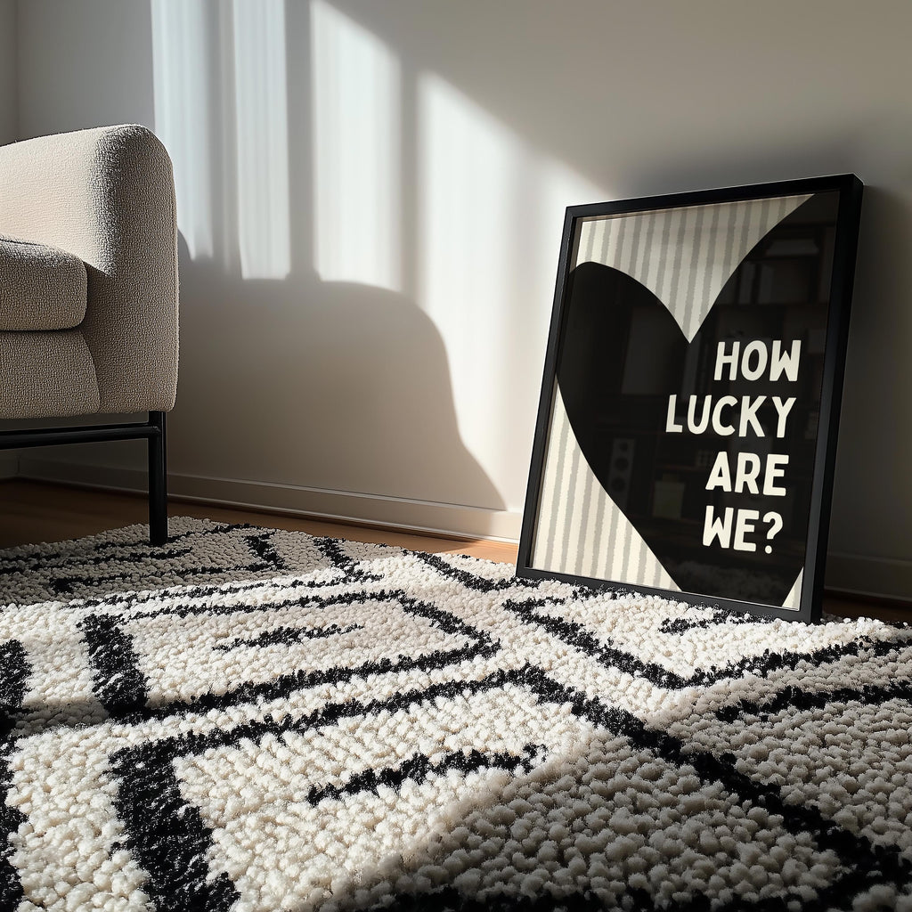How Lucky Are We Print, Romantic Love Quote Wall Art, Minimal Scandinavian Heart Poster, Neutral Bedroom Decor, Couple Valentine Gift