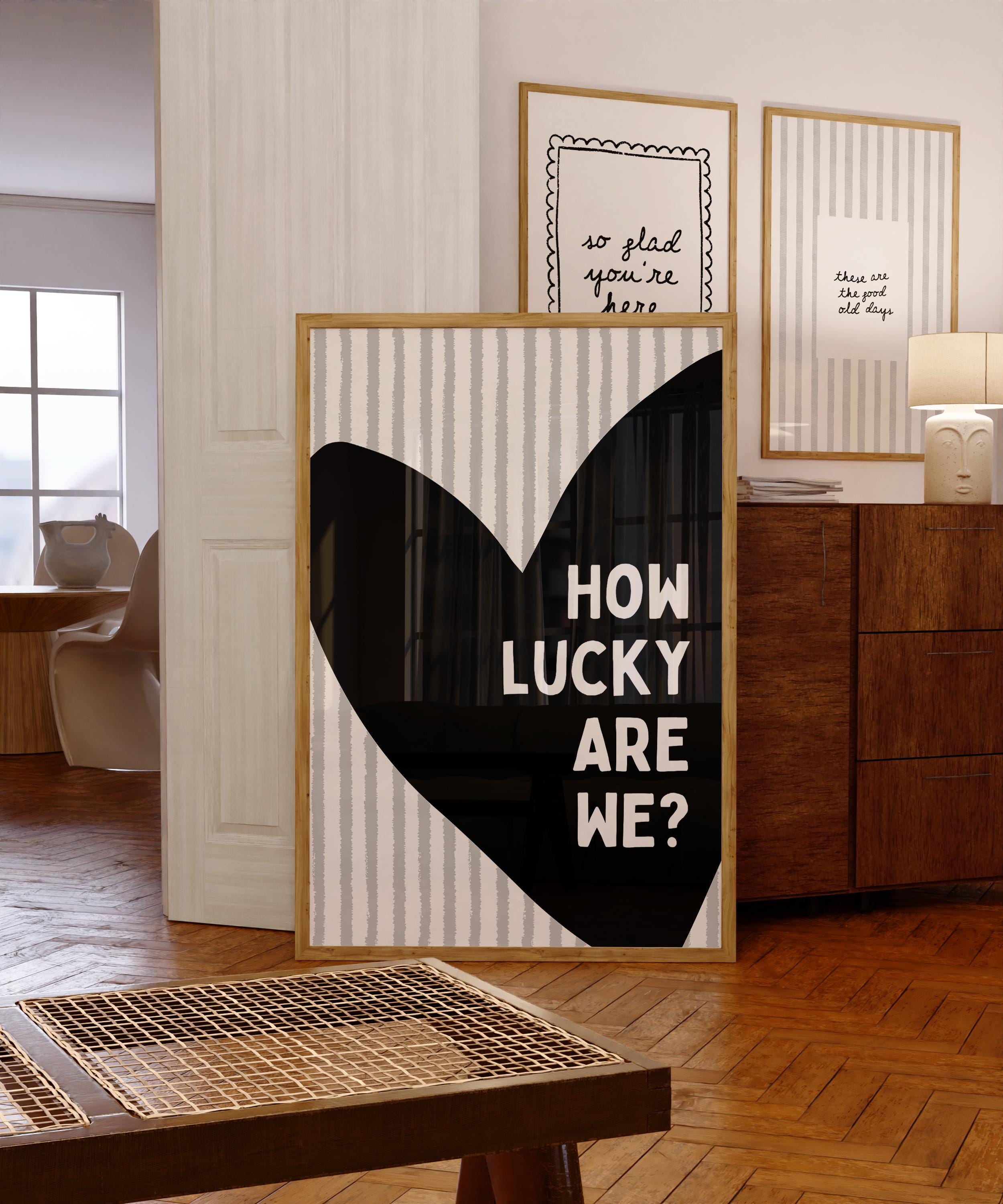 How Lucky Are We Print, Romantic Love Quote Wall Art, Minimal Scandinavian Heart Poster, Neutral Bedroom Decor, Couple Valentine Gift