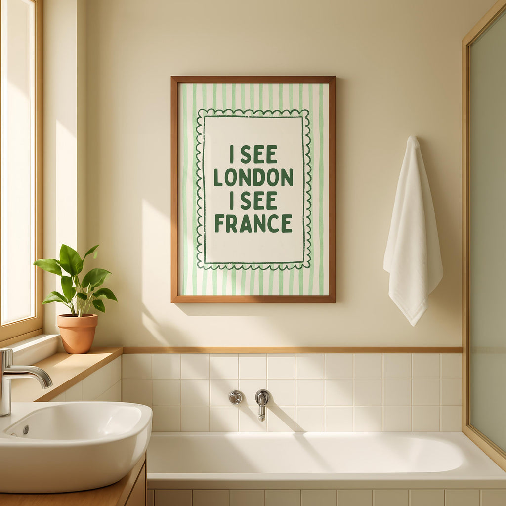 I See London I See France Print, Funny Bathroom Wall Art, Green Striped Poster, Preppy Bathroom Decor, Funny Minimal Quote Print