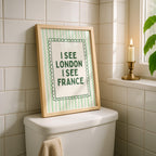 I See London I See France Print, Funny Bathroom Wall Art, Green Striped Poster, Preppy Bathroom Decor, Funny Minimal Quote Print