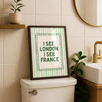 I See London I See France Print, Funny Bathroom Wall Art, Green Striped Poster, Preppy Bathroom Decor, Funny Minimal Quote Print