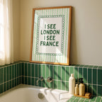 I See London I See France Print, Funny Bathroom Wall Art, Green Striped Poster, Preppy Bathroom Decor, Funny Minimal Quote Print