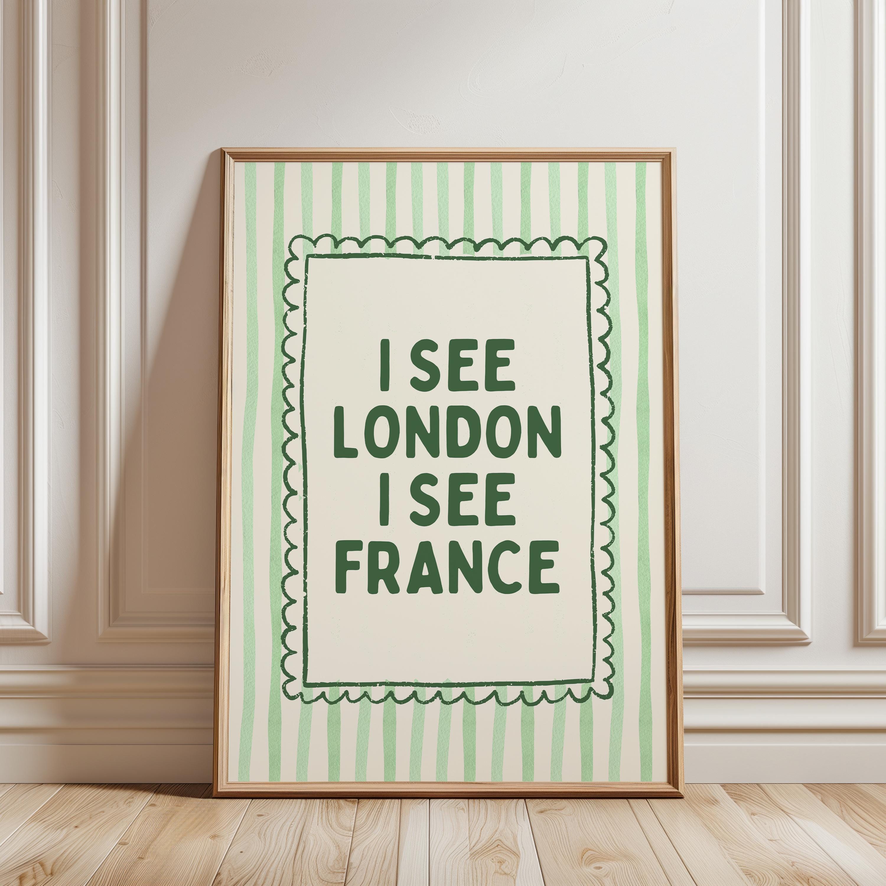 I See London I See France Print, Funny Bathroom Wall Art, Green Striped Poster, Preppy Bathroom Decor, Funny Minimal Quote Print