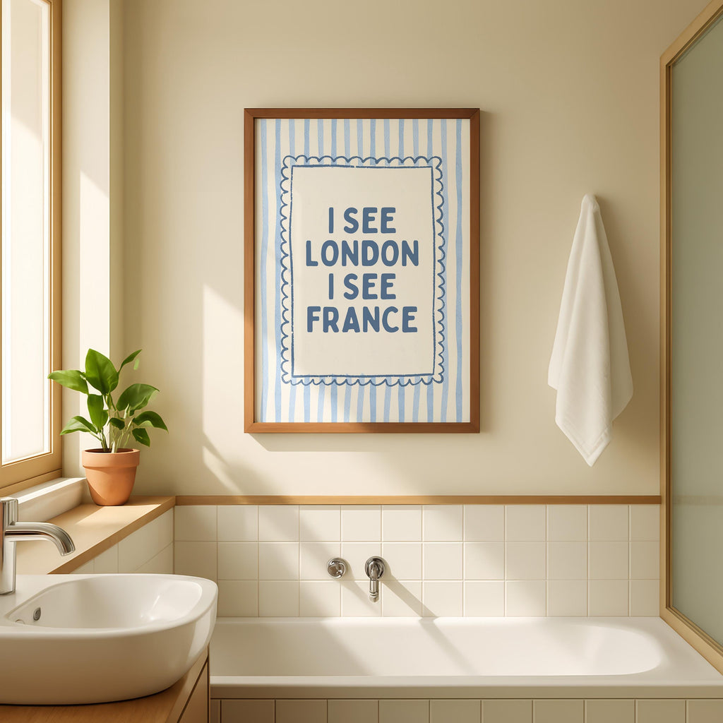 I See London I See France Print, Funny Bathroom Wall Art, Blue Striped Poster, Preppy Bathroom Decor, Minimal Quote Print College Dorm Decor