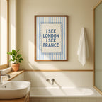 I See London I See France Print, Funny Bathroom Wall Art, Blue Striped Poster, Preppy Bathroom Decor, Minimal Quote Print College Dorm Decor