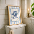 I See London I See France Print, Funny Bathroom Wall Art, Blue Striped Poster, Preppy Bathroom Decor, Minimal Quote Print College Dorm Decor
