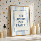 I See London I See France Print, Funny Bathroom Wall Art, Blue Striped Poster, Preppy Bathroom Decor, Minimal Quote Print College Dorm Decor