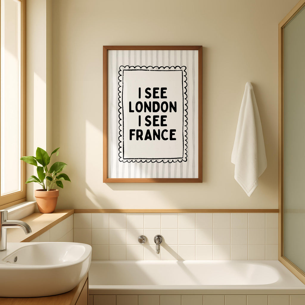 I See London I See France Print, Funny Bathroom Wall Art, Minimalist Quote Poster, Black White Typography Print, Humorous Bathroom Decor