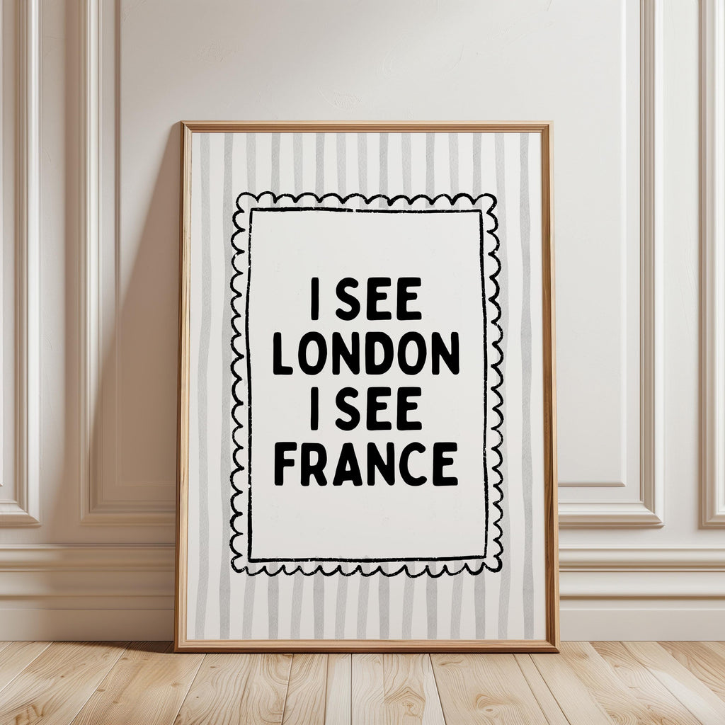 I See London I See France Print, Funny Bathroom Wall Art, Minimalist Quote Poster, Black White Typography Print, Humorous Bathroom Decor