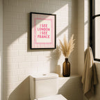 Pink I See London I See France Print, Funny Bathroom Wall Art, Pink Stripe Poster, Cute Bathroom Decor, Minimalist Typography Wall Art