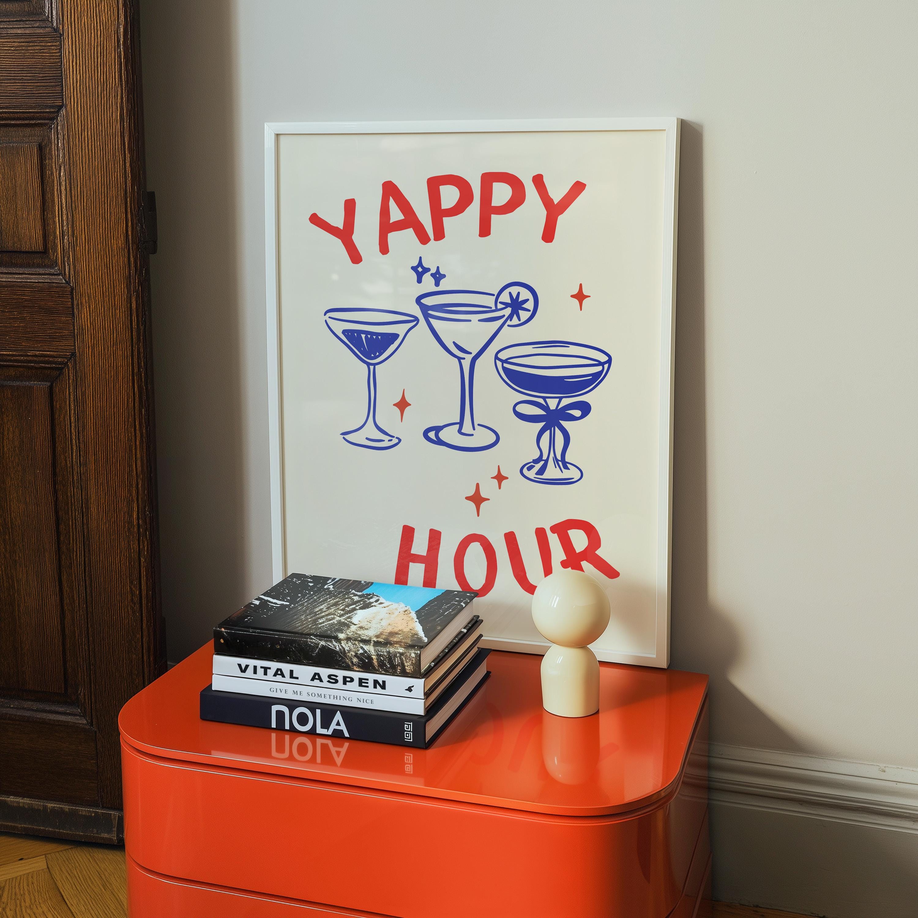 Kitchen Wall Art Print Set, Food Digital Prints, Gallery Wall Set of 6, Retro Blue & Red Kitchen Prints, Italian Food Lover, Trendy Wall Art