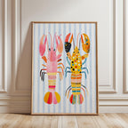 Colorful Lobster Wall Art Print, Coastal Striped Seafood Poster, Nautical Beach House Decor, Summer Ocean Printable Art, Trendy Print