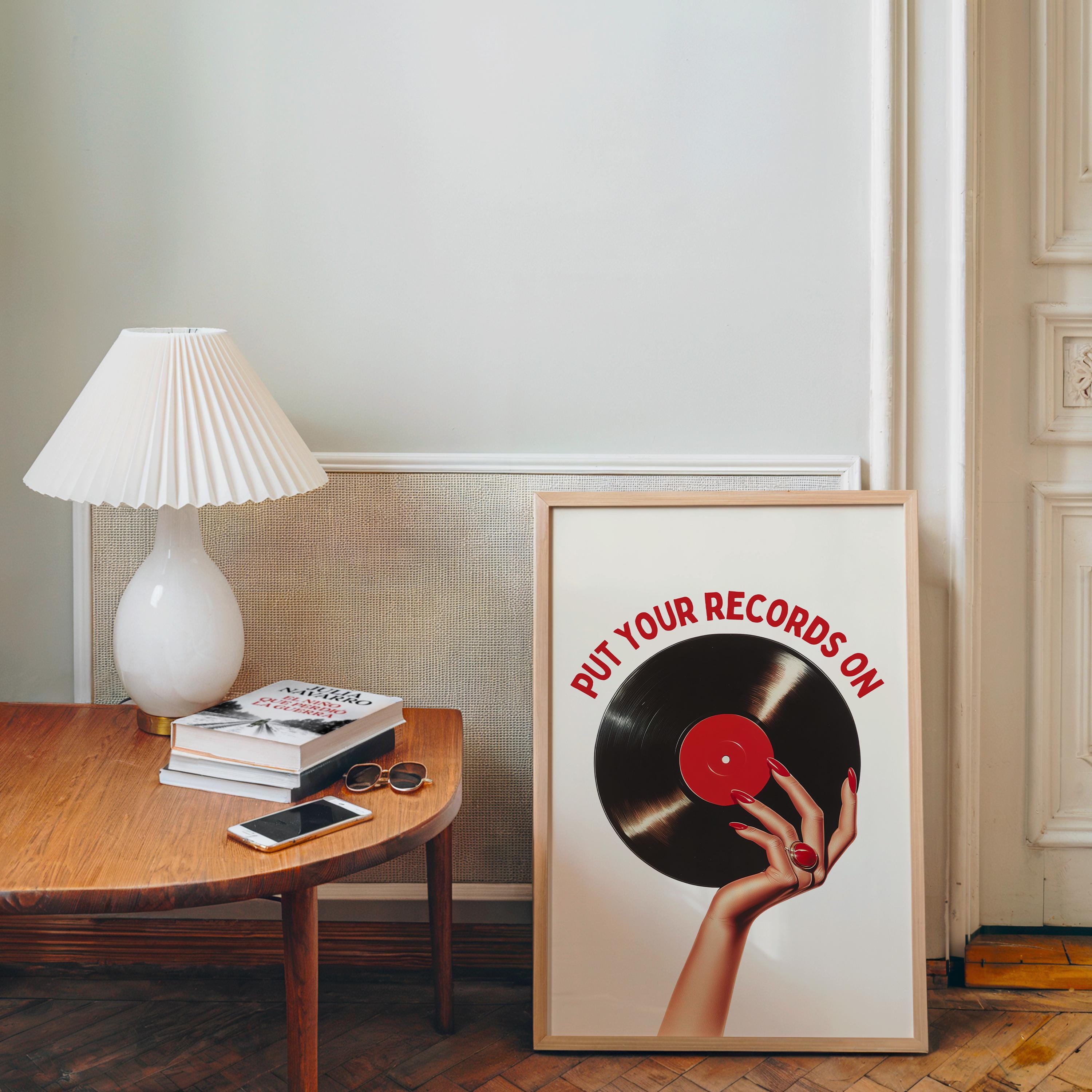 Put Your Records On Print, Retro Vinyl Wall Art, Vintage Music Poster, Mid Century Modern Decor, Trendy Bar Cart Art, Music Lover Gift