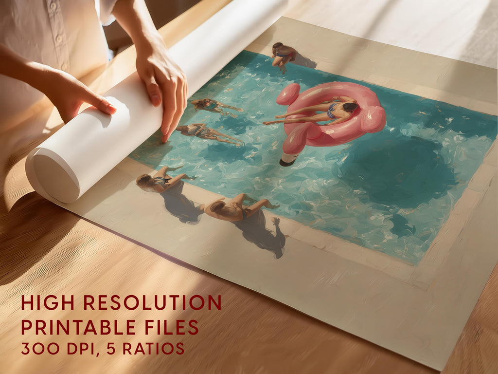 Swimming Pool Wall Art Print, Summer Poolside Artwork, Overhead Pool Art, Vacation Home Decor, Printable Wall Art, Trendy Print, Coastal Art
