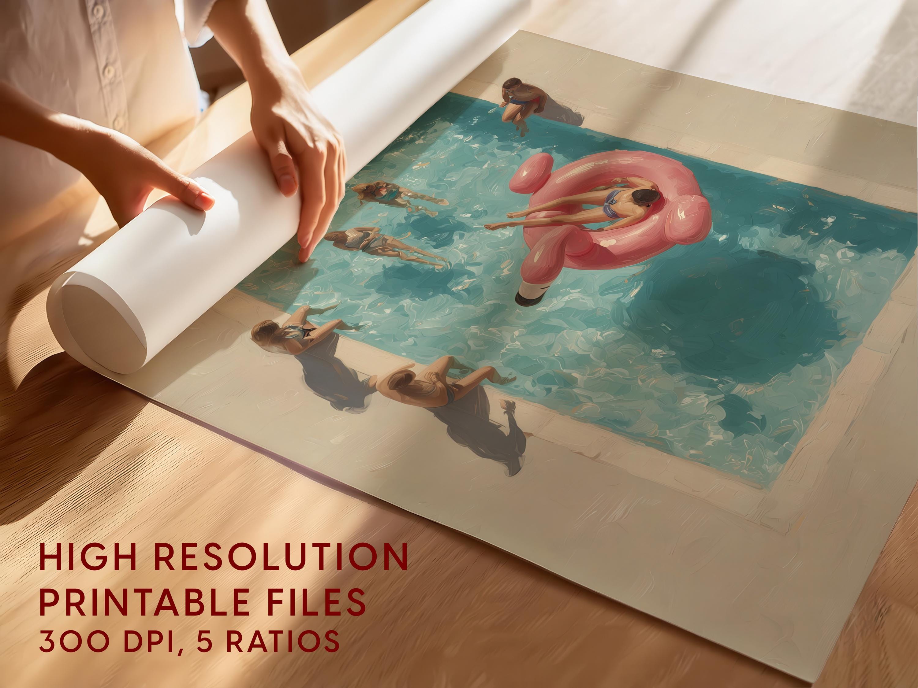 Swimming Pool Wall Art Print, Summer Poolside Artwork, Overhead Pool Art, Vacation Home Decor, Printable Wall Art, Trendy Print, Coastal Art
