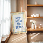 Coastal Beach Wall Art Set of 6, Blue Yellow Beach Gallery Wall, Meet Me At The Beach, Lobster & Shell Coastal Print, Summer Beach House Art