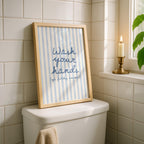 Wash Your Hands Funny Bathroom Print, Blue Stripe Bathroom Wall Art, Preppy Bathroom Decor, Funny Toilet Sign, Guest Bathroom Poster