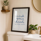 Wash Your Hands Funny Bathroom Print, Blue Stripe Bathroom Wall Art, Preppy Bathroom Decor, Funny Toilet Sign, Guest Bathroom Poster