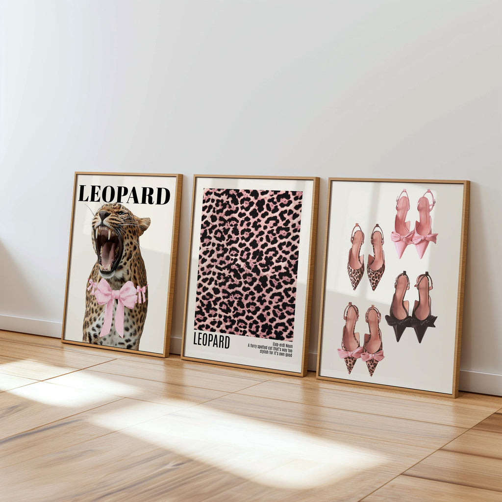Pink Leopard Gallery Wall Set, Coquette Leopard Print, Chic Fashion Wall Art, Girly Pink Decor, Leopard Poster Set, Trendy Maximalist Print